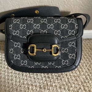 GUCCI BLACK DENIM HORSEBIT BAG